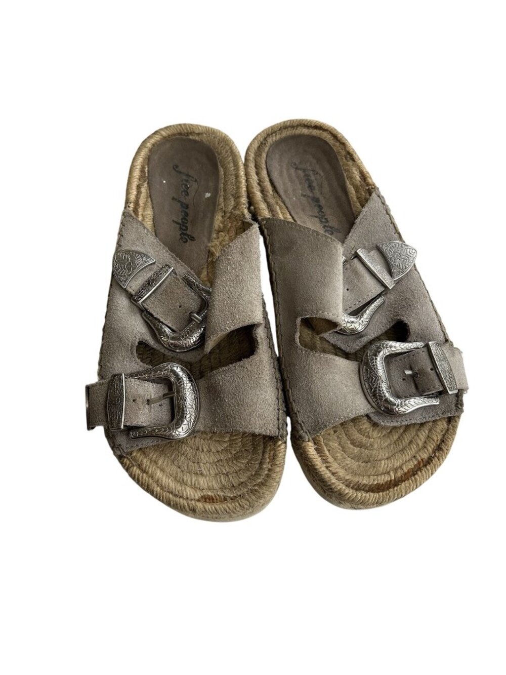 Free people Madrid Slide Sandals Sz 6 Chunky Grey Suede Upper Silver Buckles Y2K